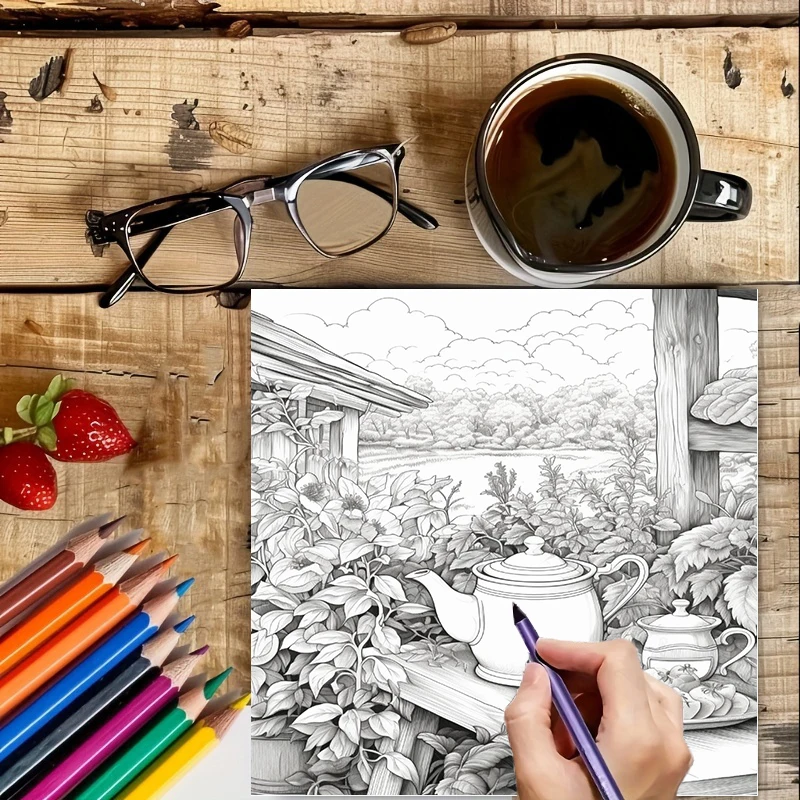 Tea In The Gardens Coloring Bo - Adult Coloring Book Stress Relief recension och pris